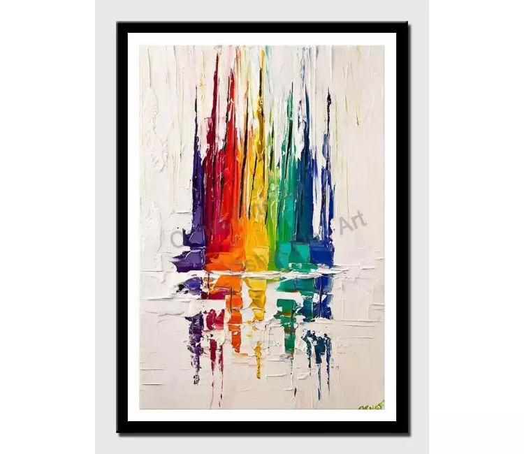 posters on paper - canvas print of colorful sail boats modern palette knife