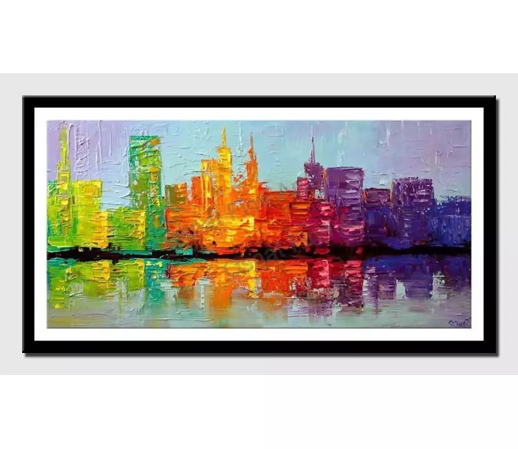 print on paper - canvas print of city painting colorful textured nyc city skyline