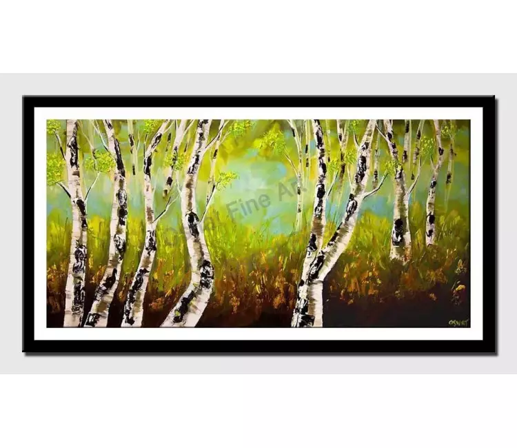 print on paper - canvas print of birch trees forest landscape palette knife