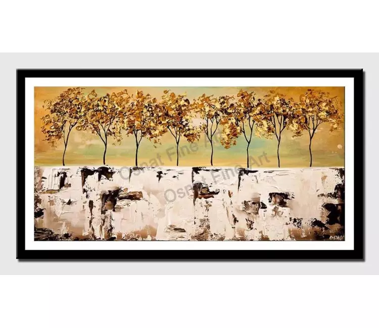 print on paper - canvas print of abstract landscape blooming trees palette knife