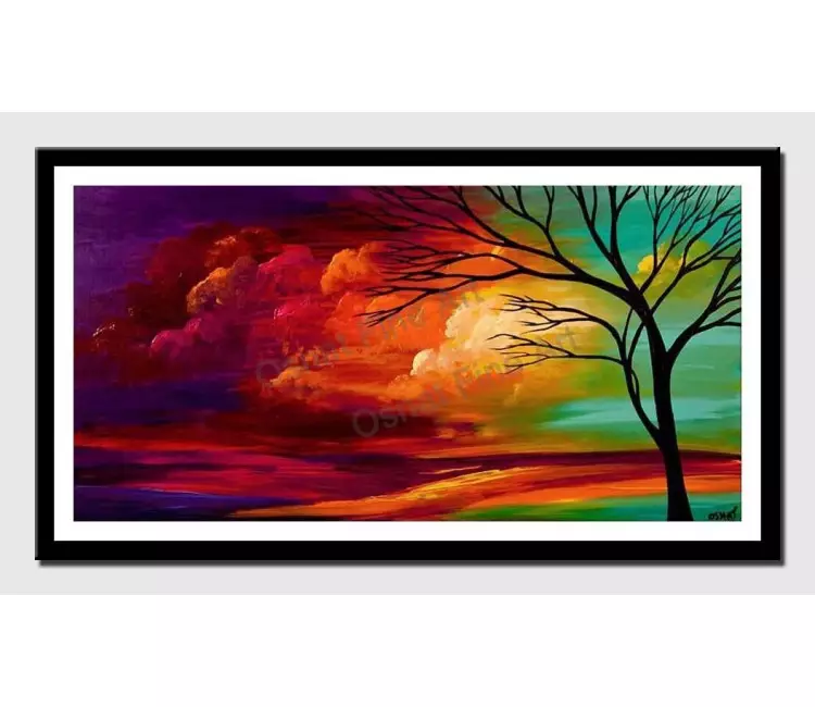 print on paper - canvas print of abstract landscape colorful sunset painting