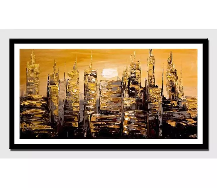 print on paper - canvas print of gold abstract city painting modern palette knife