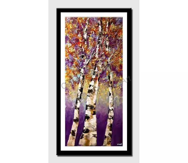 posters on paper - canvas print of blooming birch trees modern palette knife