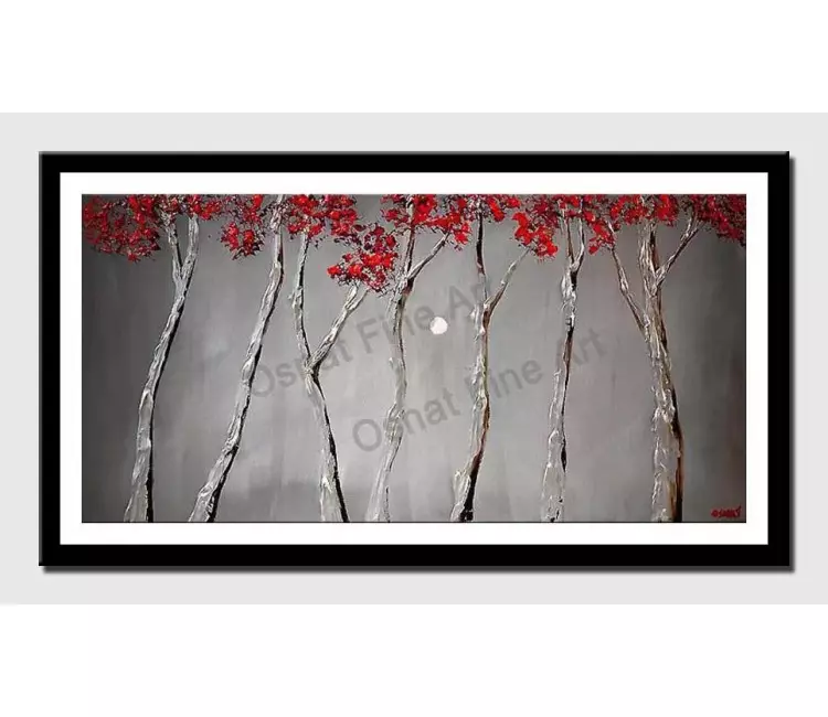 print on paper - canvas print of blooming silver trees red tree tops heavy texture