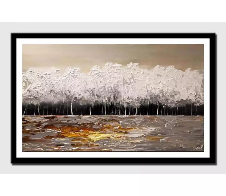 print on paper - canvas print of white blooming trees painting modern palette knife