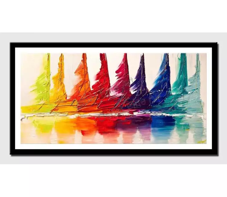 print on paper - canvas print of colorful sail boats seascape modern wall art by osnat tzadok