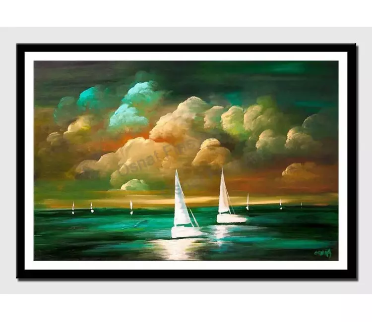 print on paper - canvas print of turquoise seascape abstract sunset painting