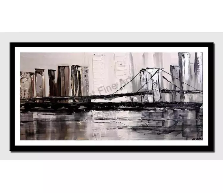 print on paper - canvas print of modern city bridge white gray silver city painting palette knife