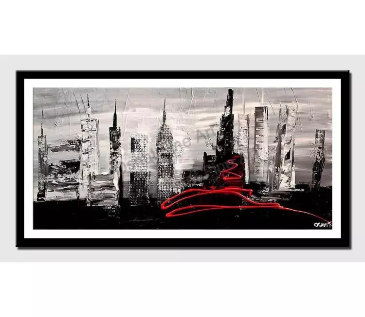 print on paper - canvas print of black white abstract city painting heavy impasto textured palette knife