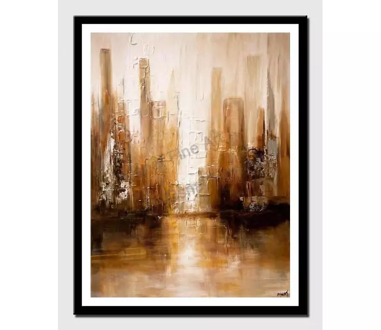 print on paper - canvas print of white brown abstract modern city painting palette knife