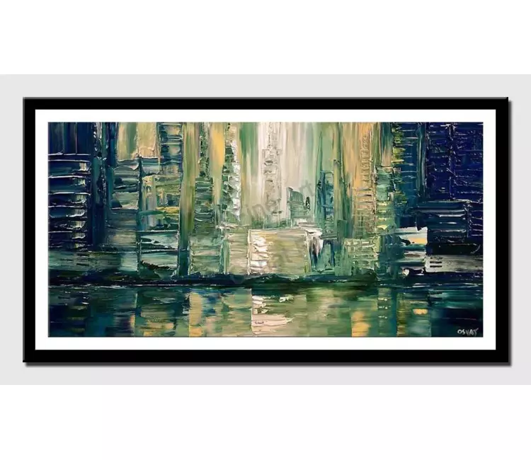 print on paper - canvas print of abstract city painting impasto texture palette knife