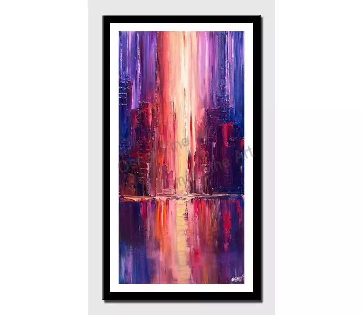 print on paper - canvas print of purple abstract city painting palette knife