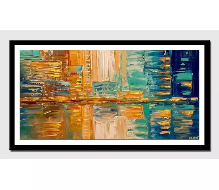 posters on paper - canvas print of promenade abstract city shorline painting palette knife
