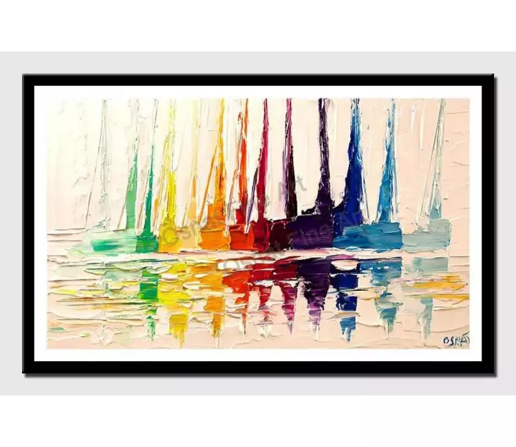 print on paper - canvas print of white modern sail boats abstract heavy impasto palette knife