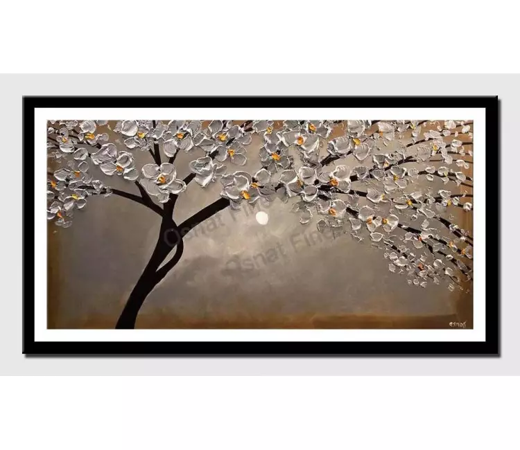 posters on paper - canvas print of siliver blossom tree painting modern palette knife