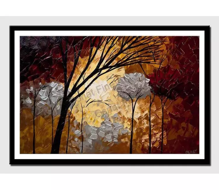 print on paper - canvas print of red silver trees painting forest landscape texture