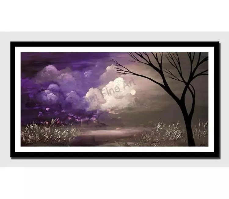 print on paper - canvas print of purple gray landscape tree painting