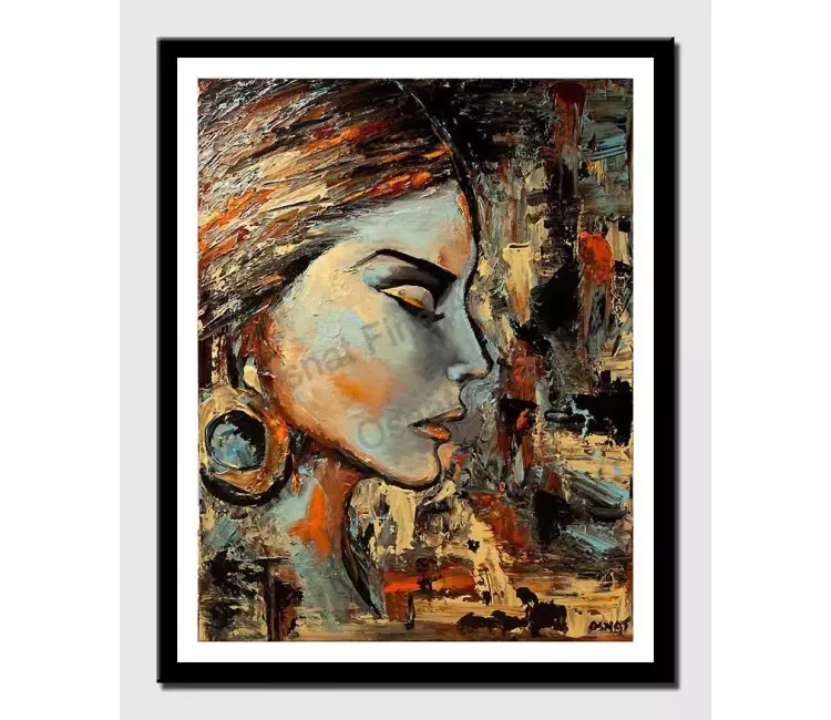 print on paper - canvas print of modern abstract portrait palette knife painting