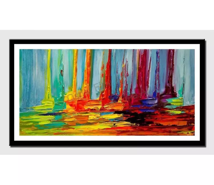 print on paper - canvas print of colorful abstract sail boats in sea modern palette knife painting
