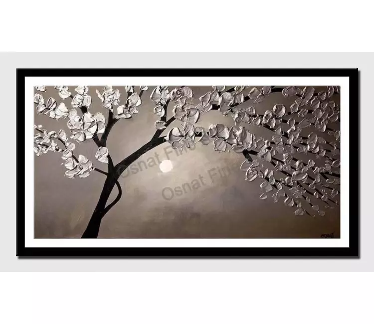 posters on paper - canvas print of silver blooming tree wall art by osnat tzadok heavy impasto