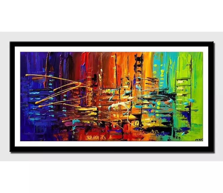 posters on paper - canvas print of textured city painting colorful modern wall art by osnat tzadok heavy impasto