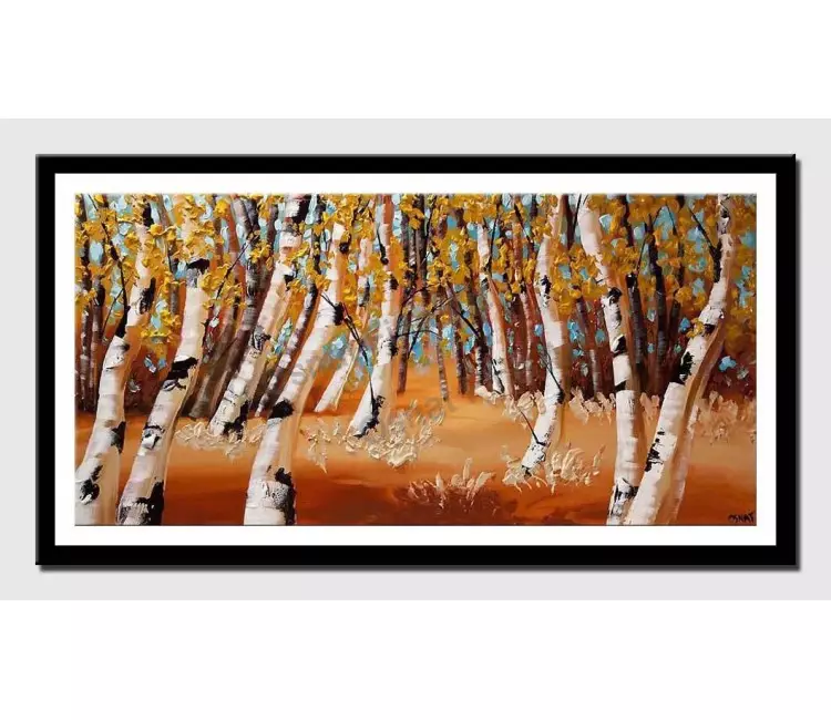 posters on paper - canvas print of birch trees blooming trees wall art by osnat tzadok heavy impasto
