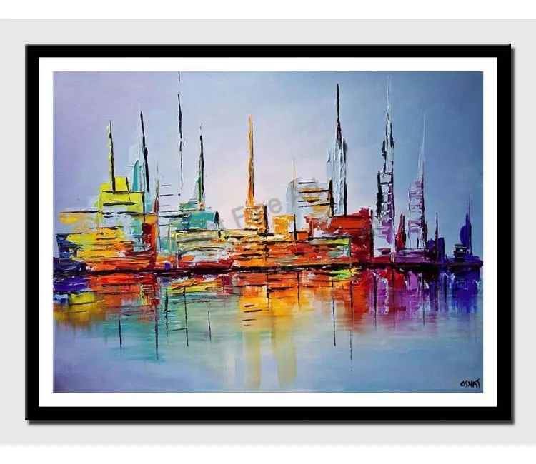 posters on paper - canvas print of city lights painting modern art by osnat tzadok palette knife