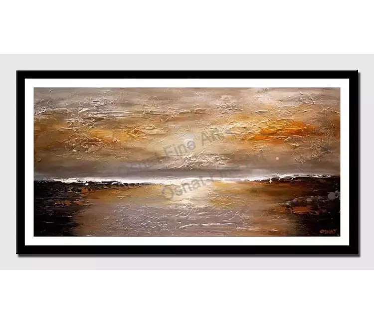 print on paper - canvas print of textured abstract silver copper sunset painting