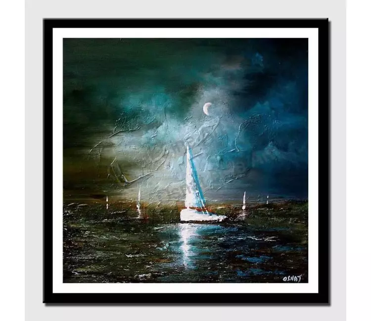 posters on paper - canvas print of moonlight sailing seascape painting