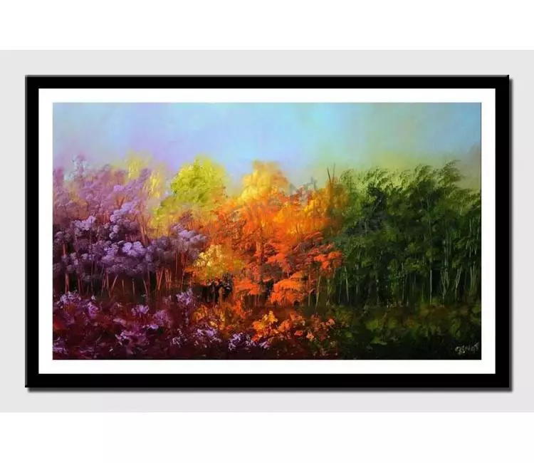print on paper - canvas print of colorful forest in lavender orange and green