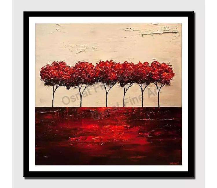 print on paper - canvas print of red blooming trees art by osnat tzadok