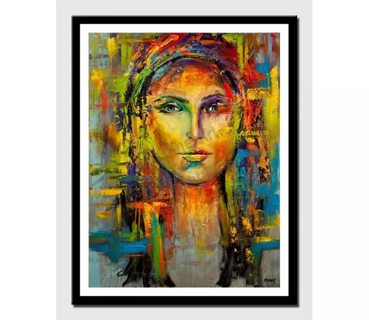 print on paper - canvas print of colorful portrait painting modern palette knife