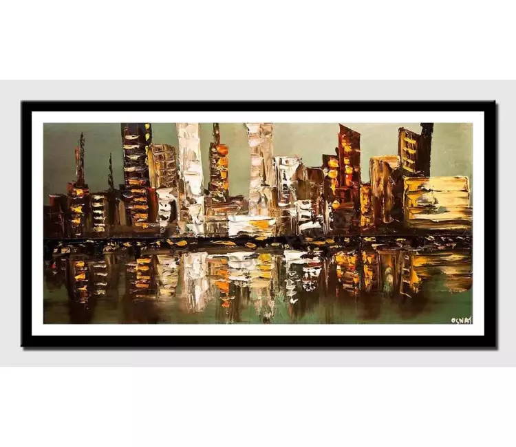 print on paper - canvas print of abstract city painting heavy impasto textured palette knife