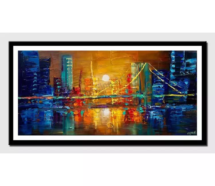 posters on paper - canvas print of abstract city bridge painting heavy impasto textured palette knife