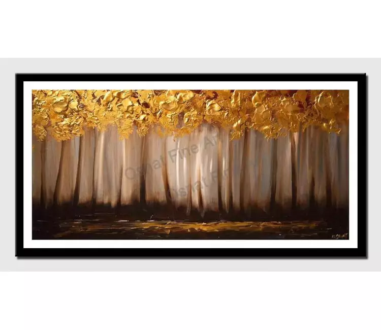 print on paper - canvas print of gold gray trees painting forest landscape textured