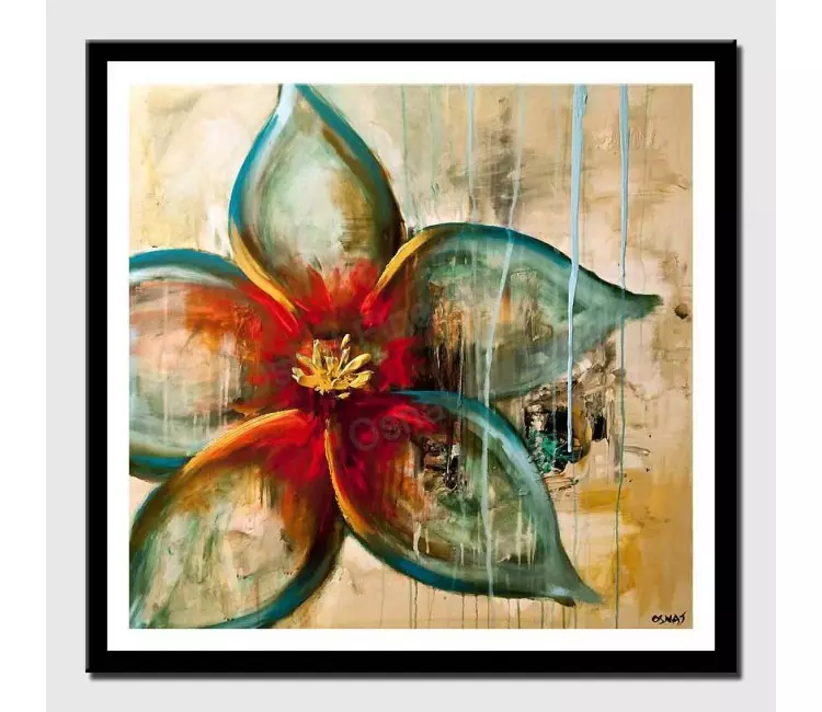 posters on paper - canvas print of raw abstract flower painting blue rust acrylic
