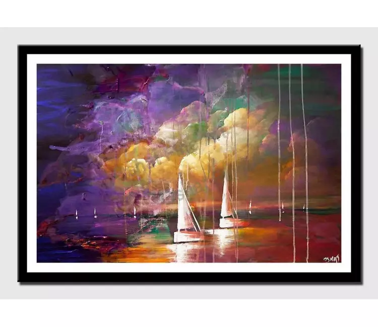 print on paper - canvas print of colorful contemporary abstract sail boats painting