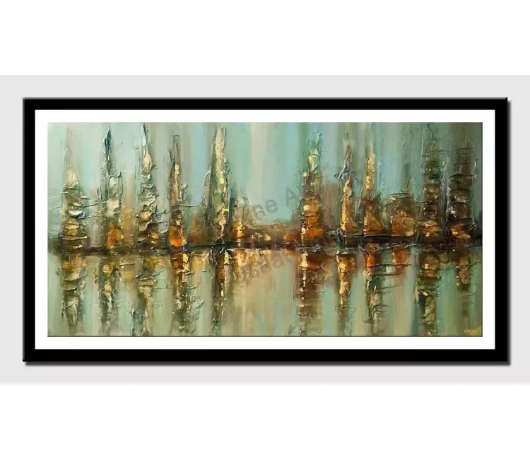 print on paper - canvas print of blue abstract city textured modern palette knife
