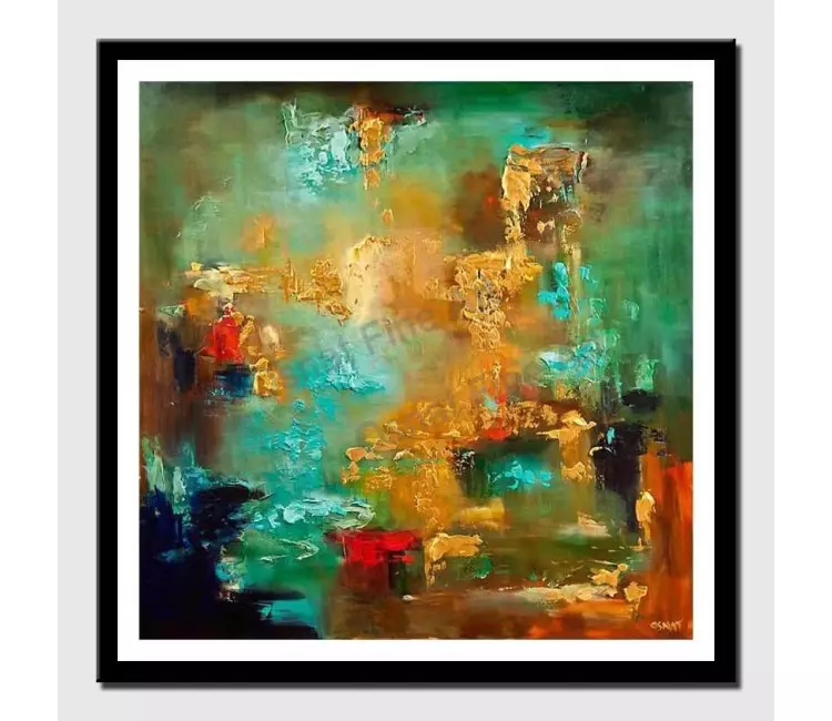 print on paper - canvas print of large turquoise gold modern wall art by osnat tzadok heavy texture modern palette kn