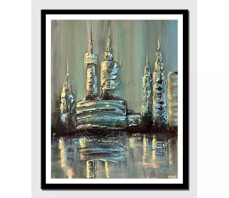 print on paper - canvas print of blue cityscape abstract modern heavy impasto