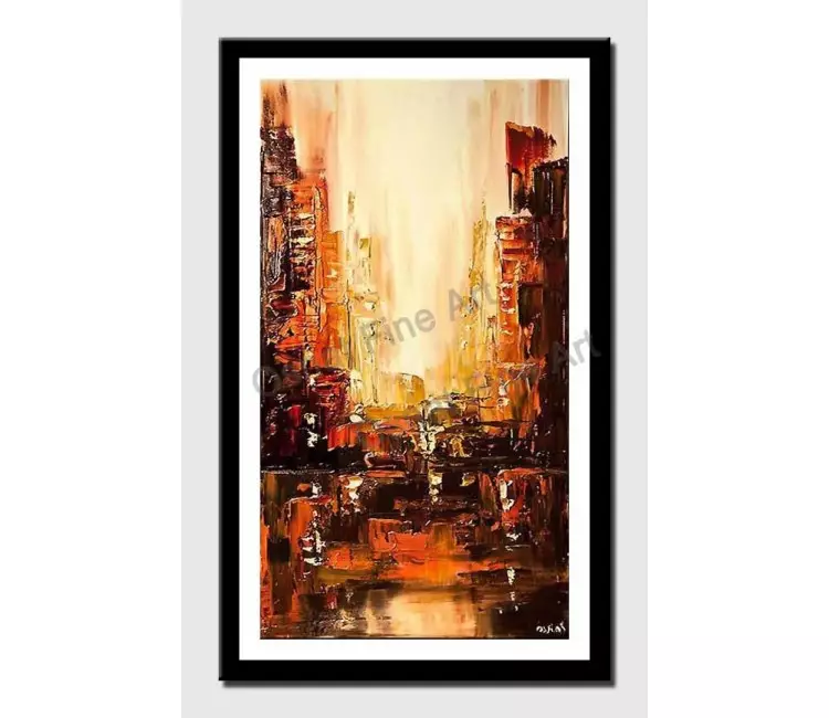 posters on paper - canvas print of city orange brown city abstract textured painting