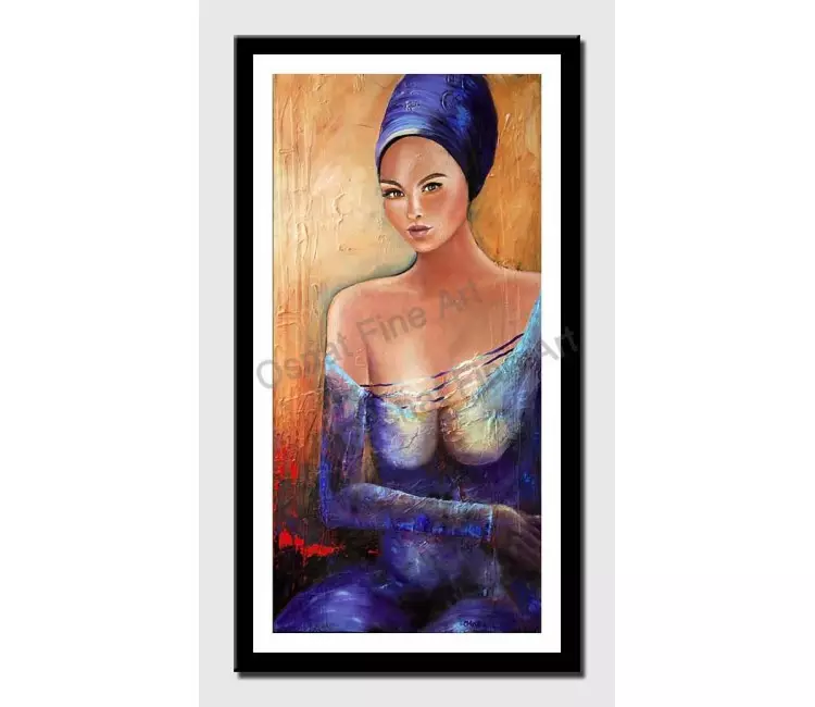 print on paper - canvas print of figure painting woman blue purple textured painting