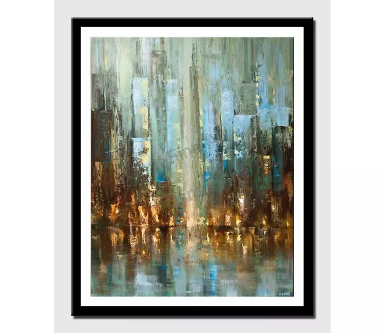 print on paper - canvas print of contemporary abstract city painting textured palette knife
