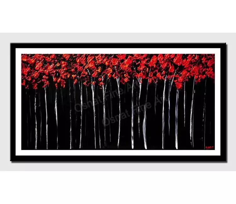 print on paper - canvas print of red forest wall art by osnat tzadok textured blooming trees painting
