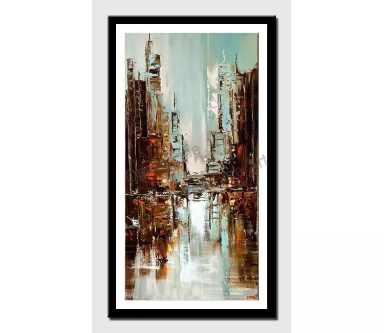 posters on paper - canvas print of contemporary original abstract city painting light blue textured palette knife paint