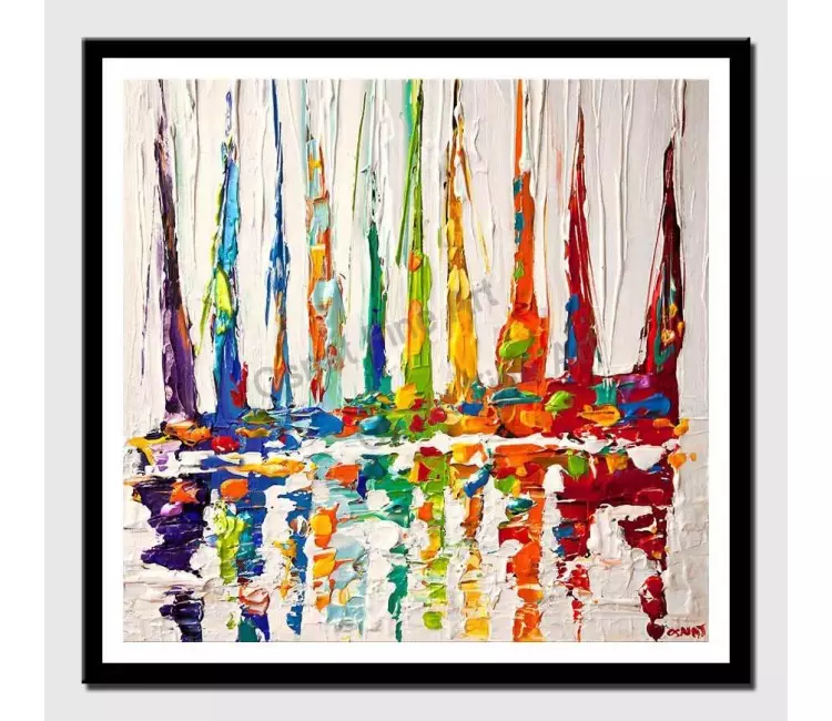 print on paper - canvas print of multicolored sail boats painting modern palette knife