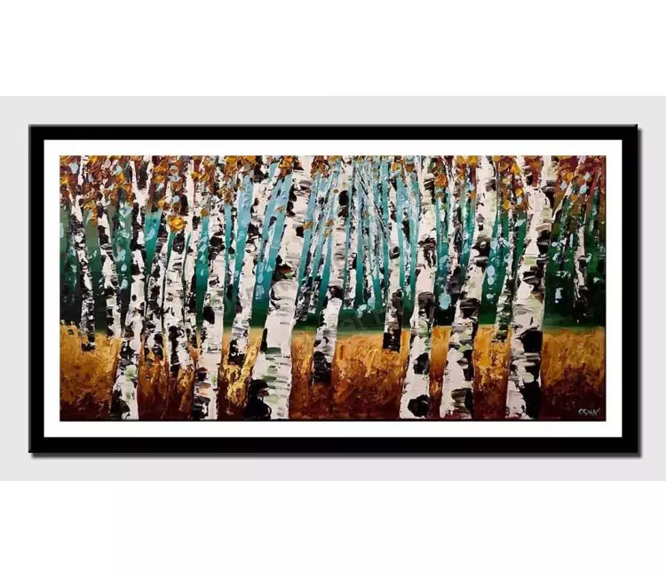 print on paper - canvas print of silver birch trees painting modern palette knife