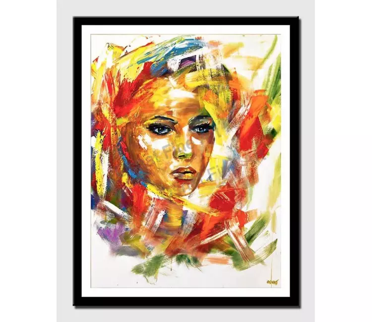 print on paper - canvas print of colorful woman portrait painting on white