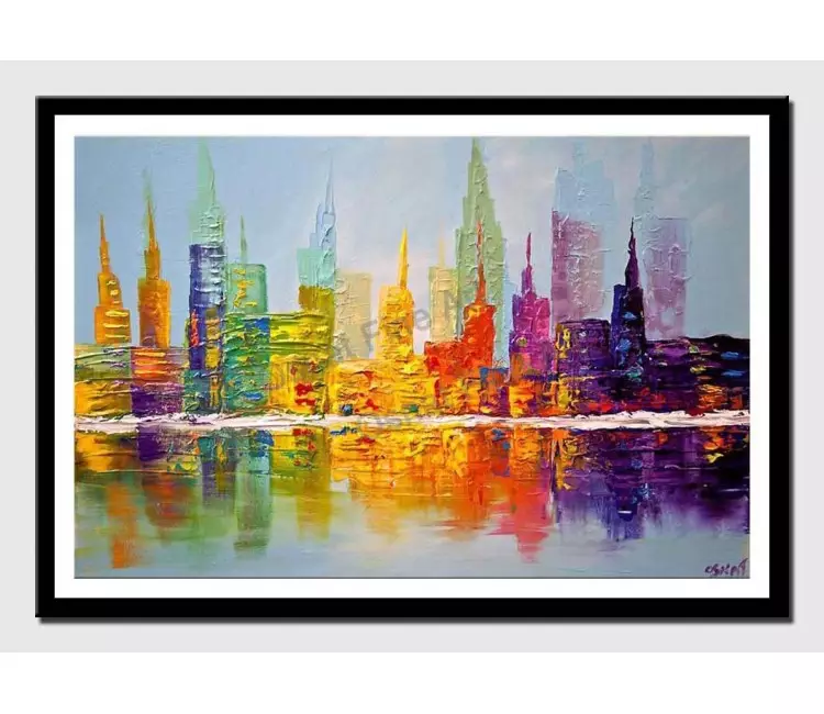 posters on paper - canvas print of colorful city art modern palette knife abstract city