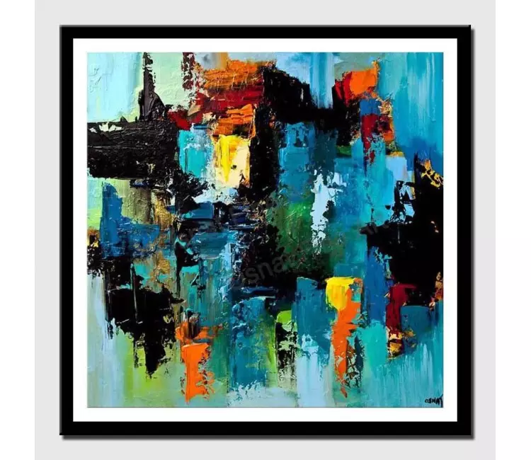 print on paper - canvas print of colorful blue art by osnat tzadok modern palette knife